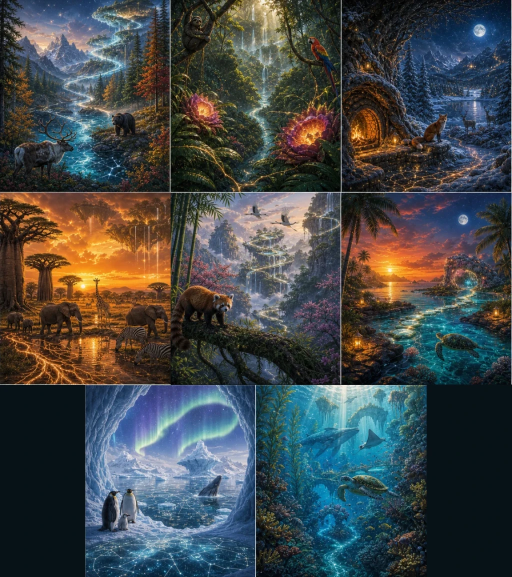 Fantastic habitats form an illustrated atlas filled with animals from around the world.